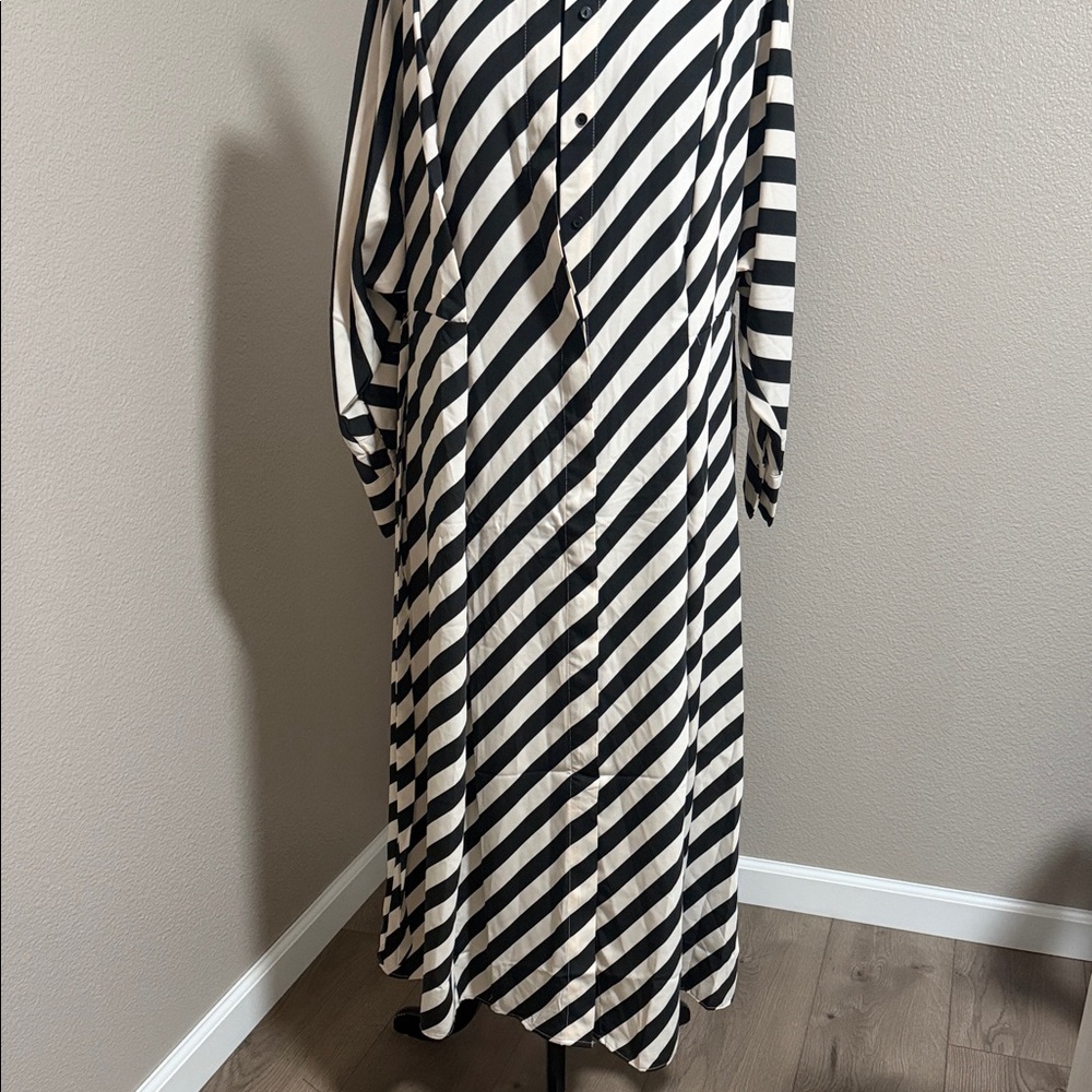 H&M Black & White Diagonal Stripe Maxi Shirt Dress